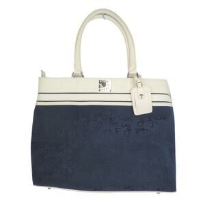 Diane Von Furstenberg DVF Studio Large Travel Tote Bag Blue Cream Canvas/Leather